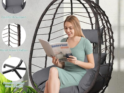 Hanging Egg Chair with Stand, Swinging Egg Chair Outdoor Indoor