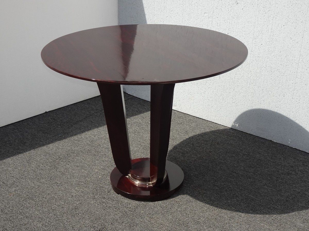 Vintage Art Deco Style Round Pedestal Accent Table Dark Wood Finish