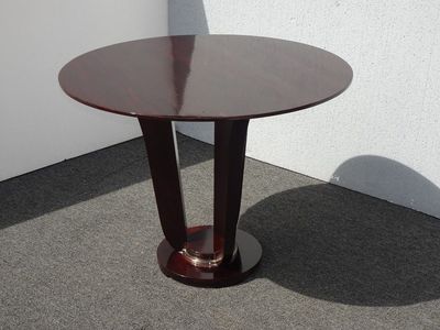 Vintage Art Deco Style Round Pedestal Accent Table Dark Wood Finish