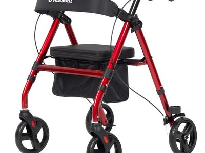 New Walker, Lightweight Rollator Walker w seat, Foldable w 8 inch All Terrain Rubber Wheels