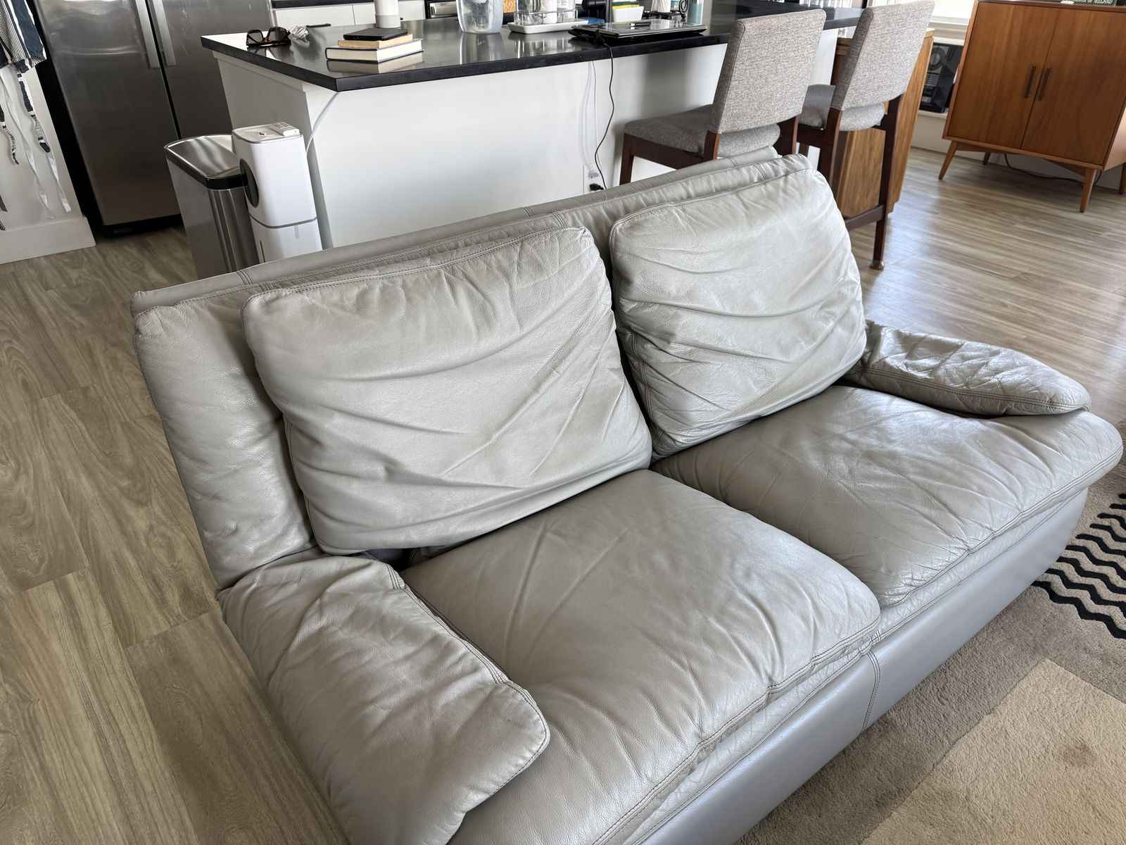 Three Piece Vintage Gray Italian Leather Living Ro