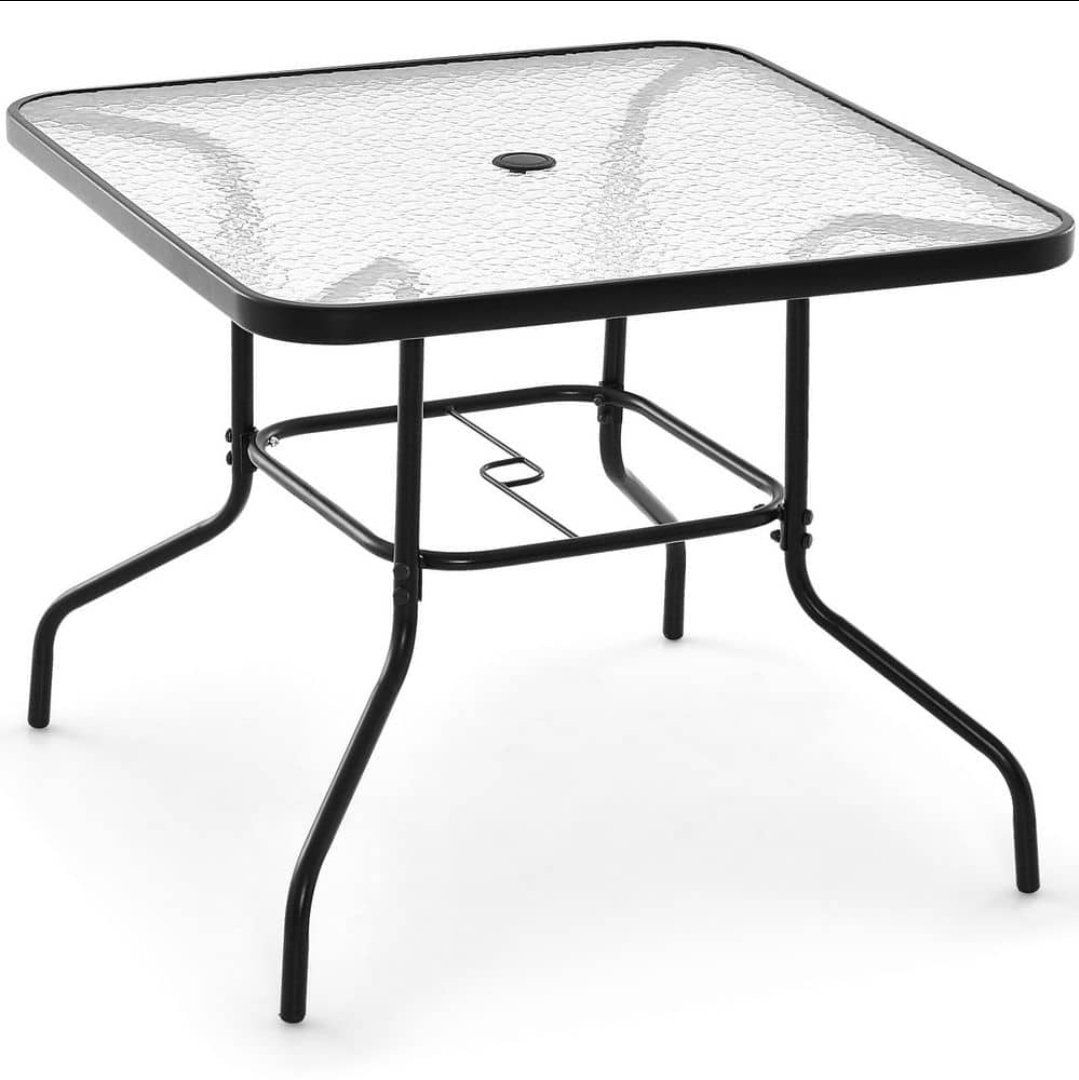 Patio Dining Table – 37" Square Glass Top with Umbrella Hole –  New #447
