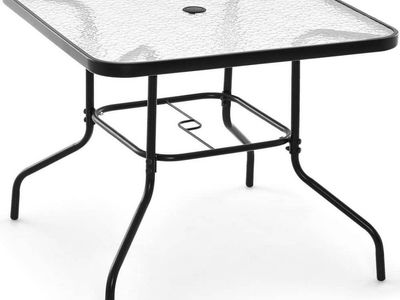 Patio Dining Table – 37" Square Glass Top with Umbrella Hole – New #447