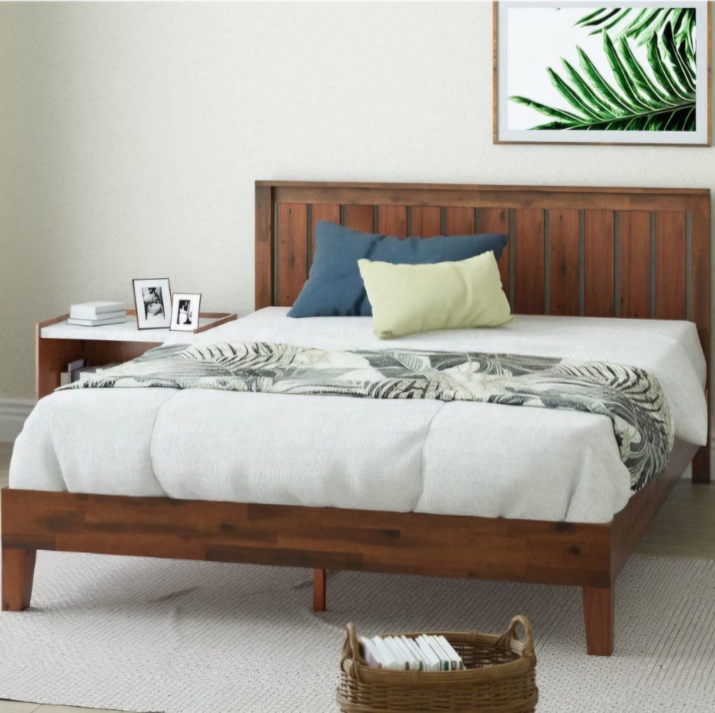 King Zinus Vivek Deluxe Wood Platform Bed Frame with Headboard