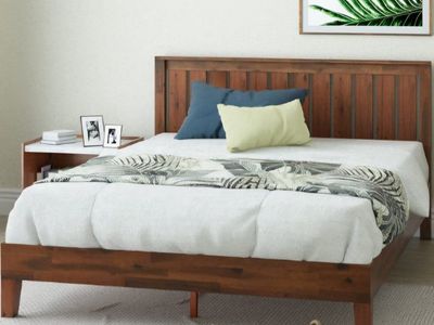 King Zinus Vivek Deluxe Wood Platform Bed Frame with Headboard