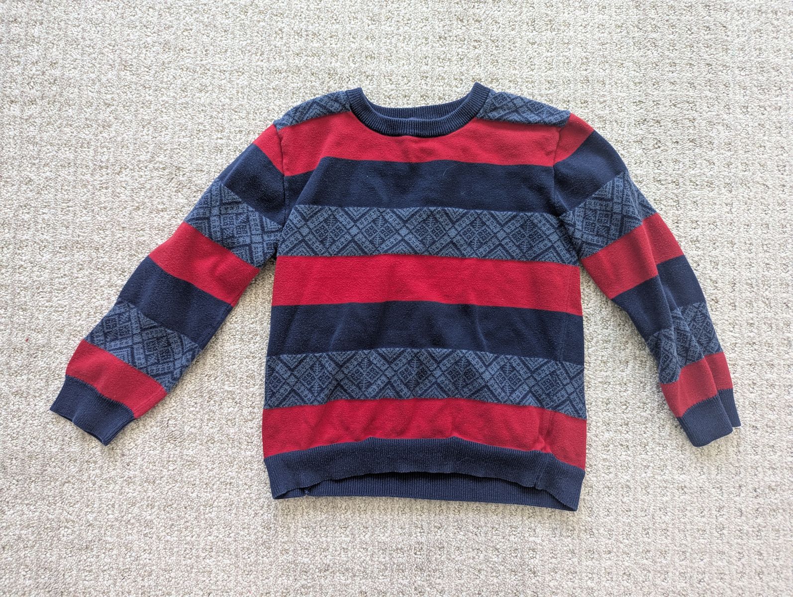 Toddler boys red/navy/blue striped sweater, size 5T