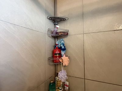 Adjustable Corner Shower Caddy Tension Pole, Stainless Steel, 4-Tier Storage for Bathroom Organizer
