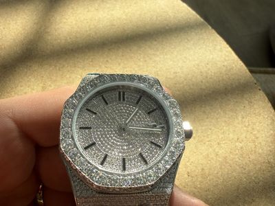 Moissanite Iced Out Automatic Watch with Blue Camo Rubber Strap