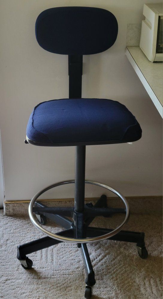 Cramer Inc. Navy Blue Drafting Chair Adjustable Swivel Stool with Foot Ring and Casters