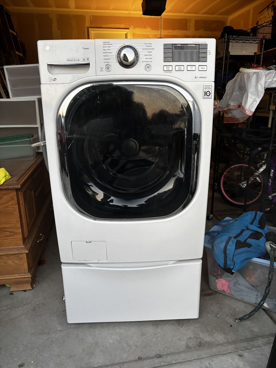 LG Front Load Washing Machine with Pedestal - White
