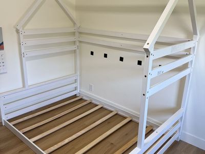 White Wood House Bed Frame for Kids - Full Size Montessori Style- Dismantled
