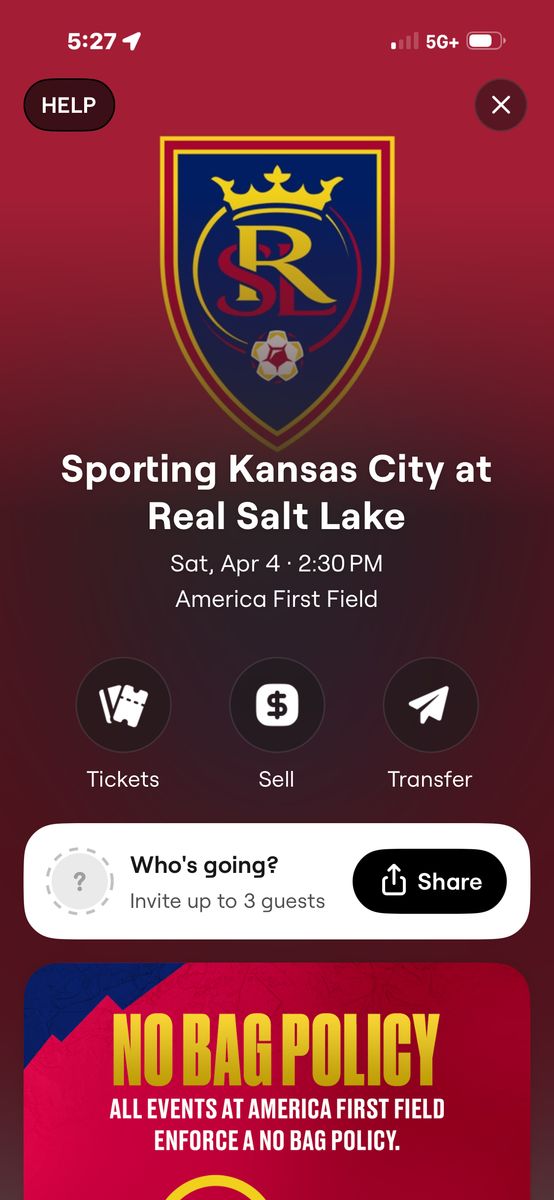 3 Tickets RSL Real Salt Lake Sat April 4th 2:30 Pm