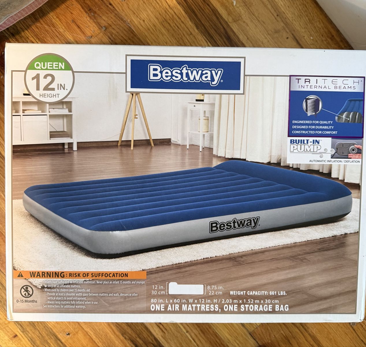 Brand new! Bestway Tritech Queen Air Mattress 12in with Built-In Pump