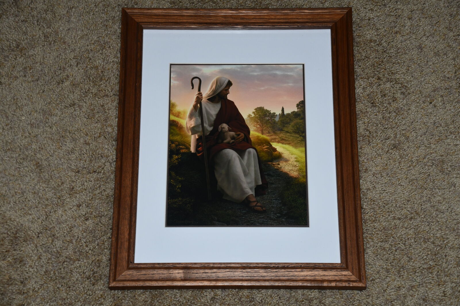 "IN THE SHEPHERD'S CARE" JESUS PICTURE ~ SIMON DEWEY ~ 13" x 16" FRAMED