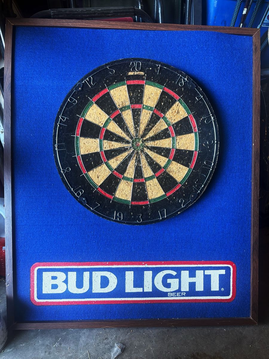 Vintage Bud Light Beer Framed Dartboard Sign Bar Decor, from original Rainbow Saloon in Roy.