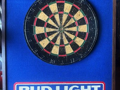 Vintage Bud Light Beer Framed Dartboard Sign Bar Decor, from original Rainbow Saloon in Roy.