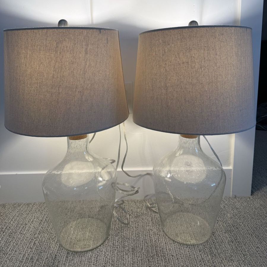 Pair of Glass Jug Table Lamps with Shades