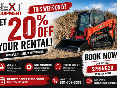 Limited Availability This Massive Discount! 20% Off All Skid Steer Rentals
