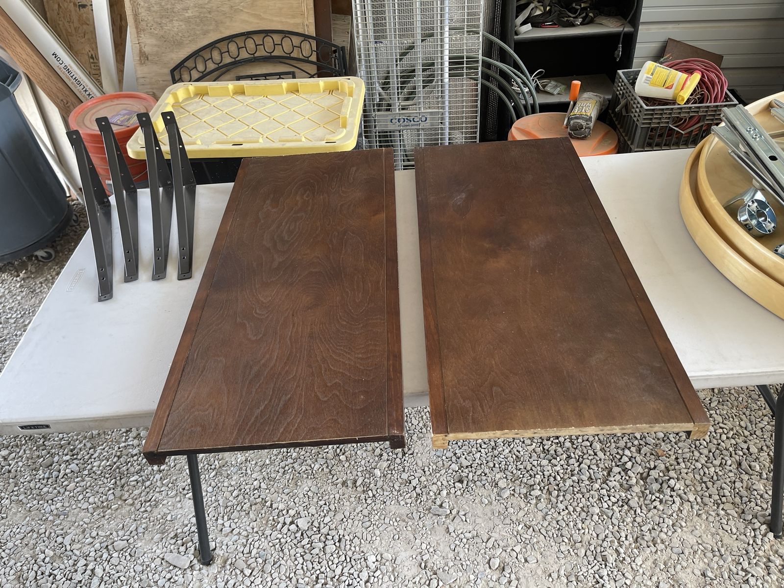 Set of 2 Dark Wood Shelves with Black Metal Mounting Brackets