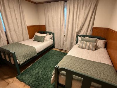 Convertible Twin Bunk Bed / Two Matching Twin Beds – Green Wood Frame