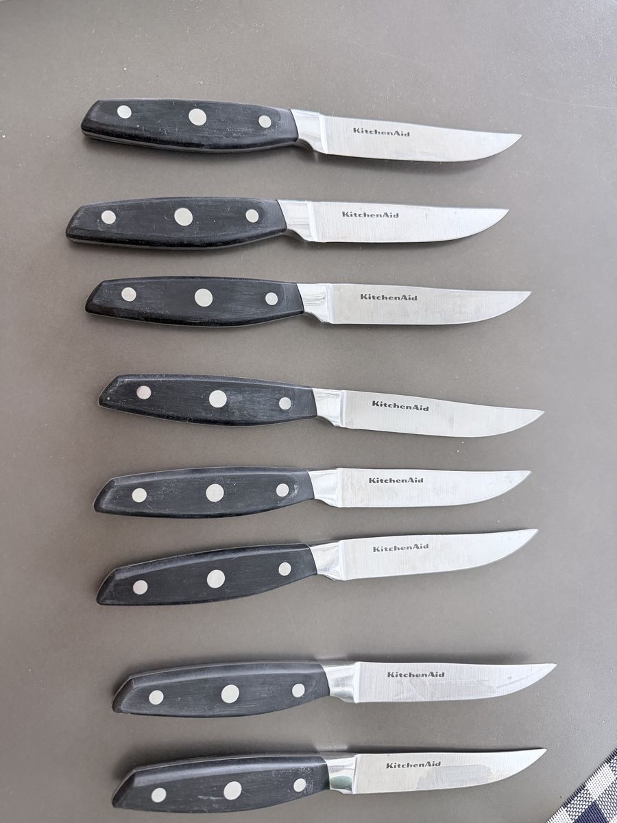KitchenAid Stainless Steel Steak Knives Set of 8 with Black Handles, Used Condition