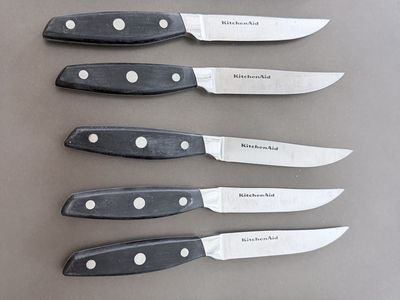 KitchenAid Stainless Steel Steak Knives Set of 8 with Black Handles, Used Condition