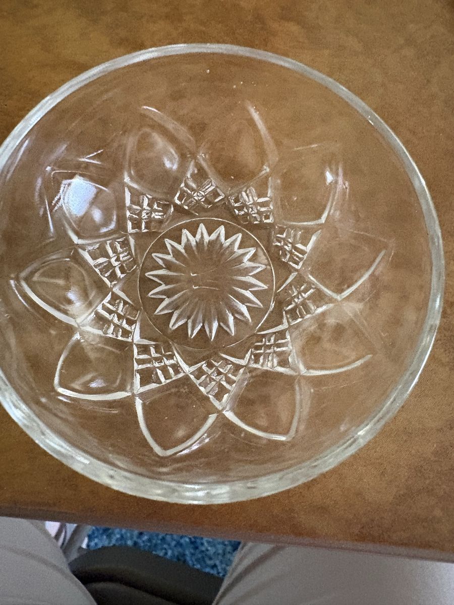Vintage Cut Glass Crystal Dessert Bowls - Starburst Design Set of 6