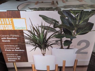 Inside Outside Garden 2-Pack Ceramic Planters with Bamboo Stands