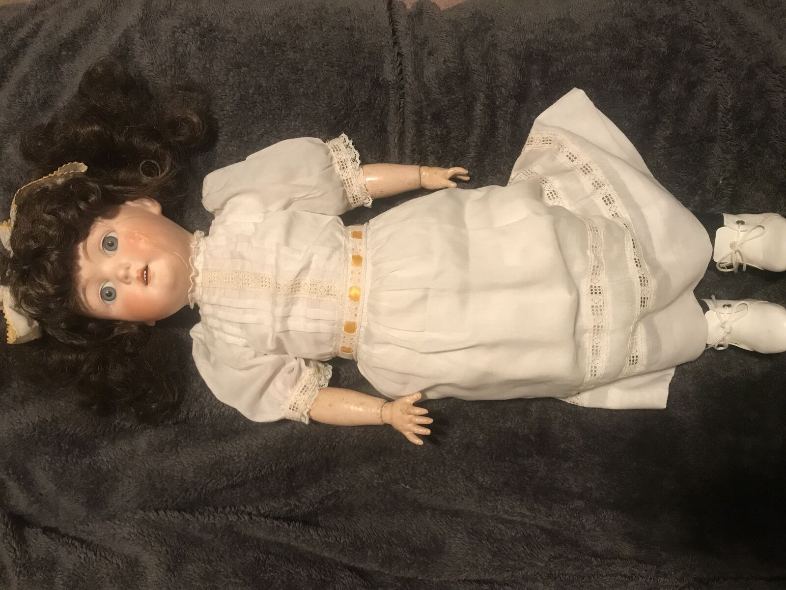 24 inches  Bisque Head Doll Antique German jointed wood composition letter A on back of head