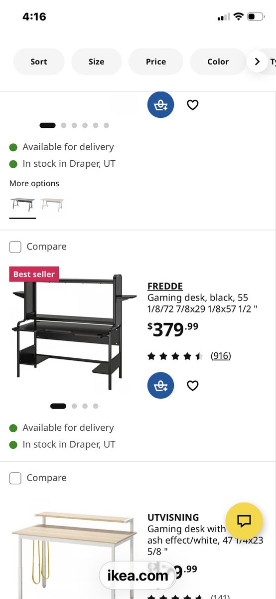 IKEA FREDDE Black Gaming Desk - 55 1/8x29 1/8x57 1/2 in. w/ Built-in Shelves & Cupholders