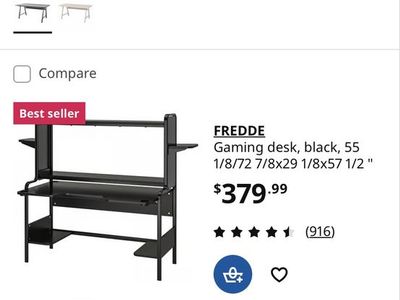 IKEA FREDDE Black Gaming Desk - 55 1/8x29 1/8x57 1/2 in. w/ Built-in Shelves & Cupholders