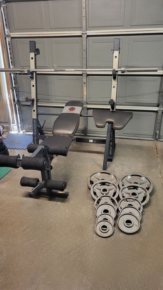 Bench and 160 pounds of weights
