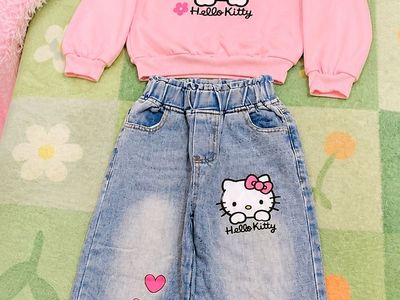 Hello Kitty Toddler Girls 2-Piece Outfit Set Pink Sweatshirt and Graphic Denim Jeans