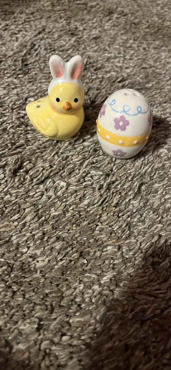 Easter Salt and Pepper Shakers - Yellow Chick with Bunny Ears & Easter Egg Set