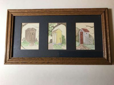 Wall Art Framed Matted Outhouses, 6in x 11in Made in USA or Cabin Wall Frame