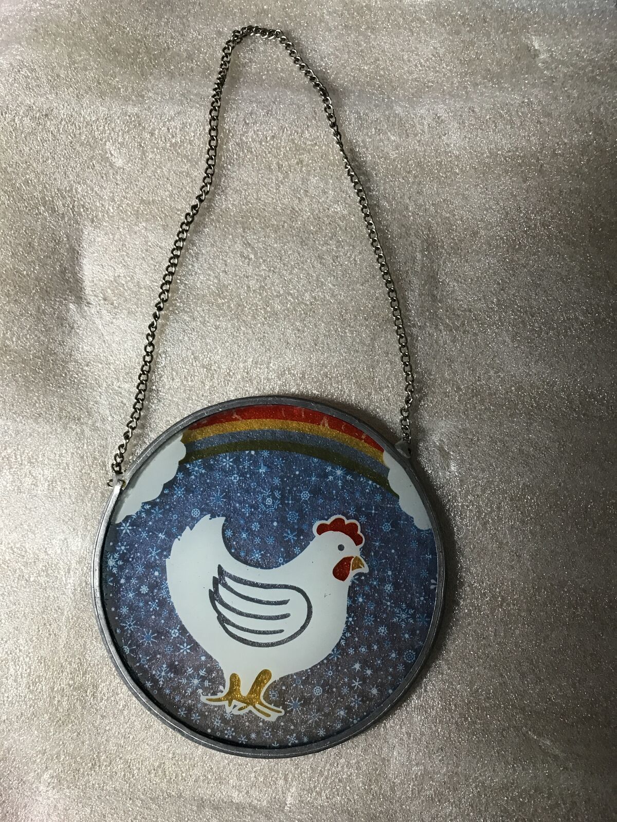 Chicken Painted Stained Glass Suncatcher, Farmhouse Window Hanging Decor