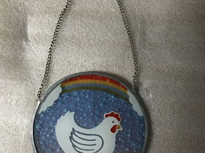 Chicken Painted Stained Glass Suncatcher, Farmhouse Window Hanging Decor