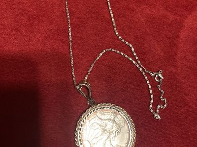 Vintage American Silver Eagle Dollar Necklace 1 Troy Ounce .999 Fine Silver