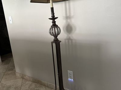 Ornate Bronze Finish Floor Lamp with Black Bell Shade - Elegant Home Lighting