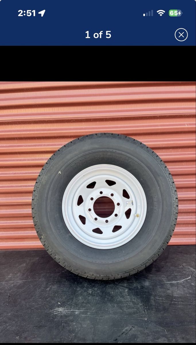 Free Country ST 235/80 R 16 Trailer Tire Mounted on New White Spoke Wheel    Super Duty 12 Ply F Load 8 Lug Brand New