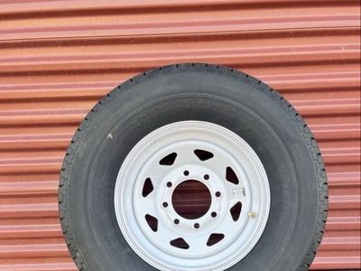 Free Country ST 235/80 R 16 Trailer Tire Mounted on New White Spoke Wheel Super Duty 12 Ply F Load 8 Lug Brand New