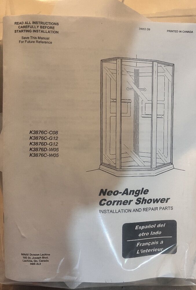 New Maax Neo-Angle Glass Shower Enclosure