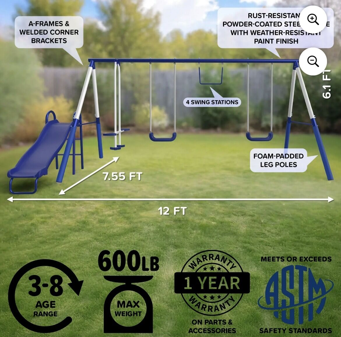 New Sportspower Arcadia Metal Swing Set