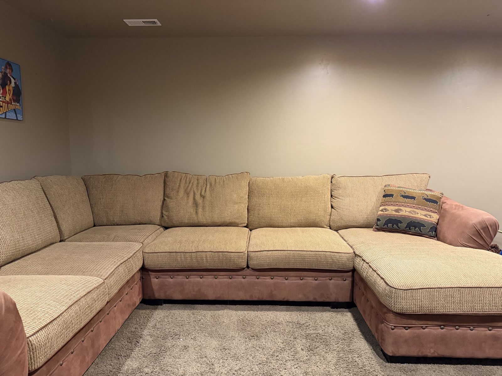 U-Shaped Sectional Sofa with Chaise Lounge and Nailhead Trim