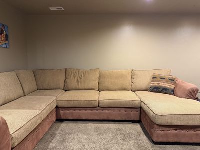 U-Shaped Sectional Sofa with Chaise Lounge and Nailhead Trim