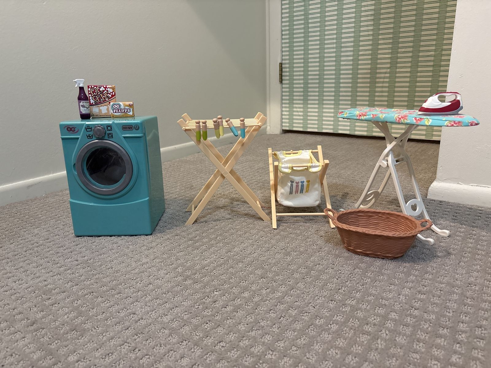Our Generation Dollhouse Laundry Play Set w/ Washer, Ironing Board, Clothes Rack & Accessories