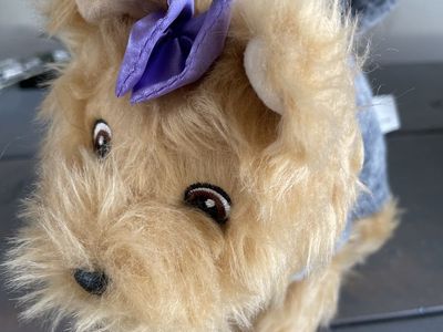 Yorkie Dog Plush 8 Inch Tan gray Purple Bow