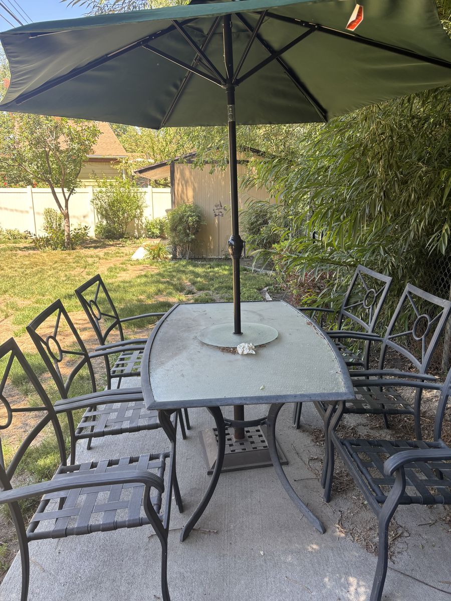 Patio furniture table and six chairs