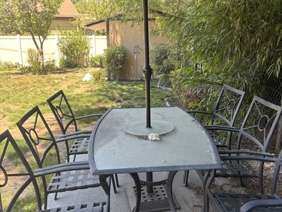 Patio furniture table and six chairs