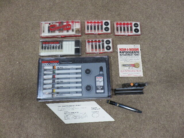 LARGE LOT OF KOH-I-NOOR RAPIDOGRAPH PENS AND INK
